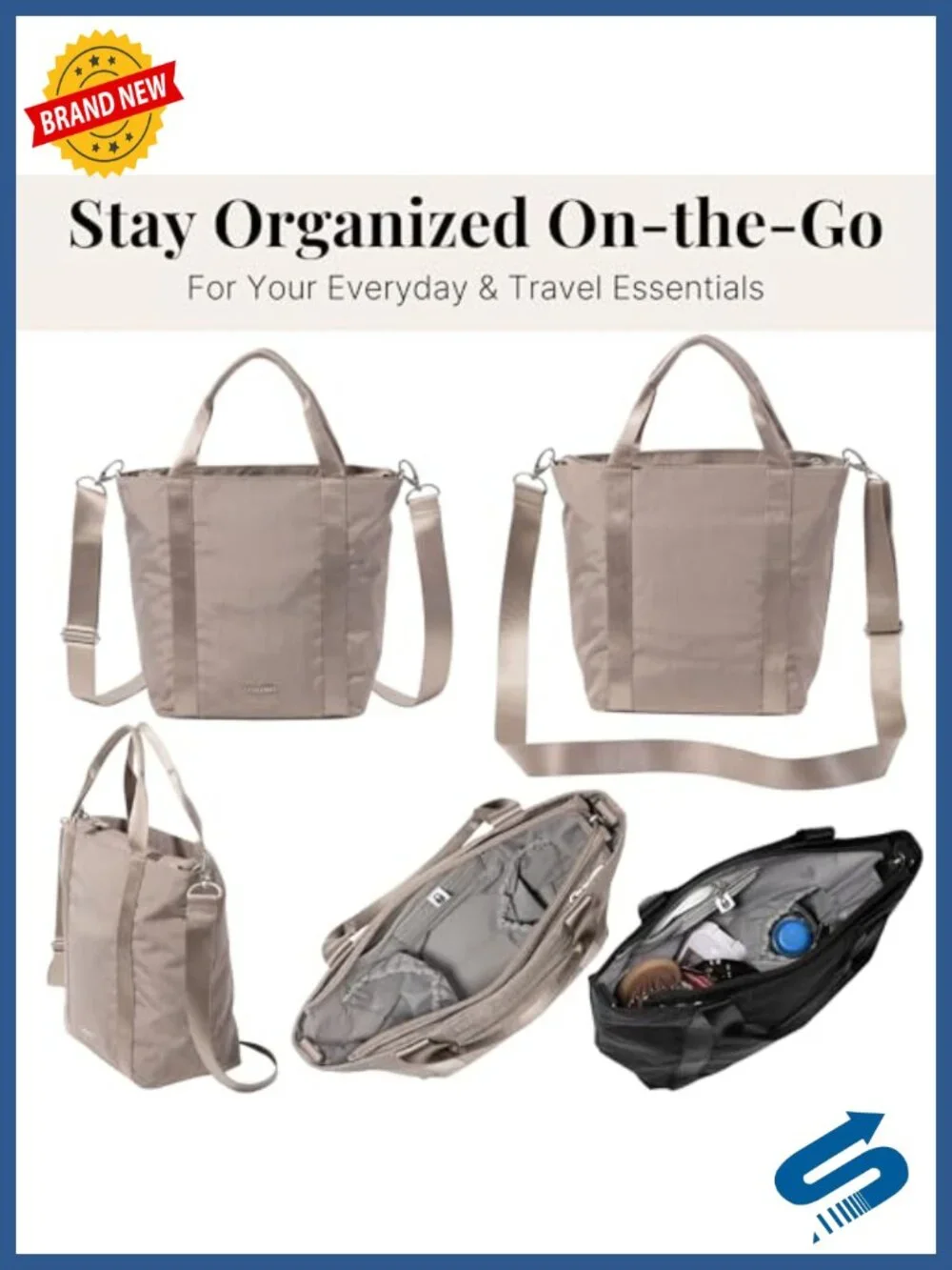 Baggallini Via Crossbody Tote - Lightweight Nylon Travel Purse with RFID
